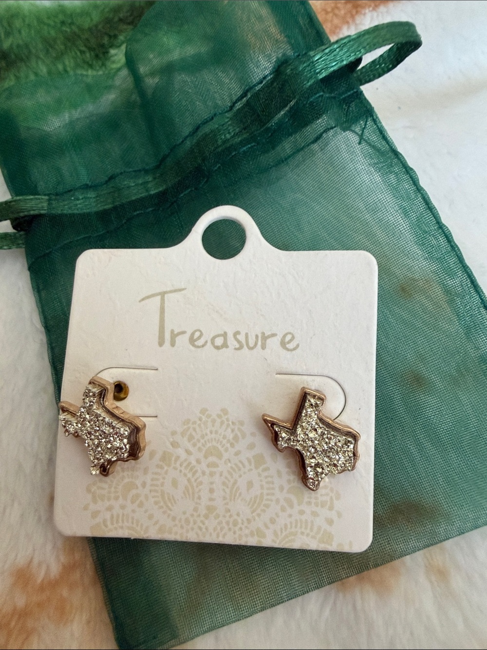 Gold Texas Shaped Glitter Stud Earrings